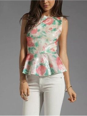 Alice + Olivia Pink & Green Sequin Peplum Tank